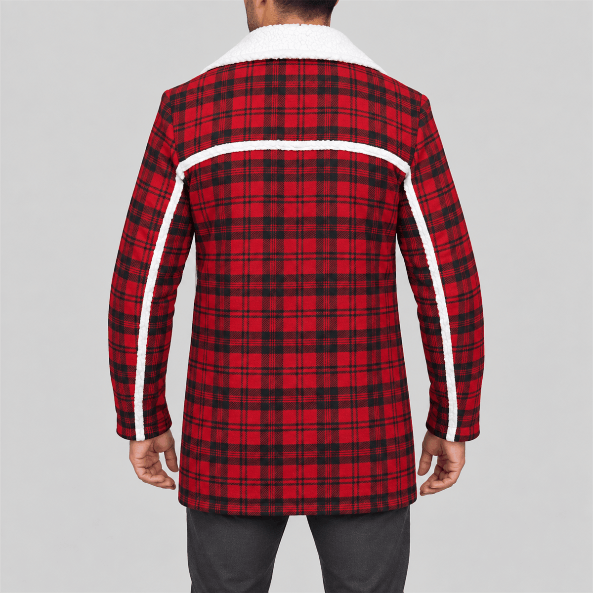 Men's Deadpool Halloween Red Plaid White-Trim Coat