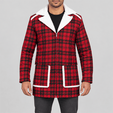 Men's Deadpool Halloween Red Plaid White-Trim Coat