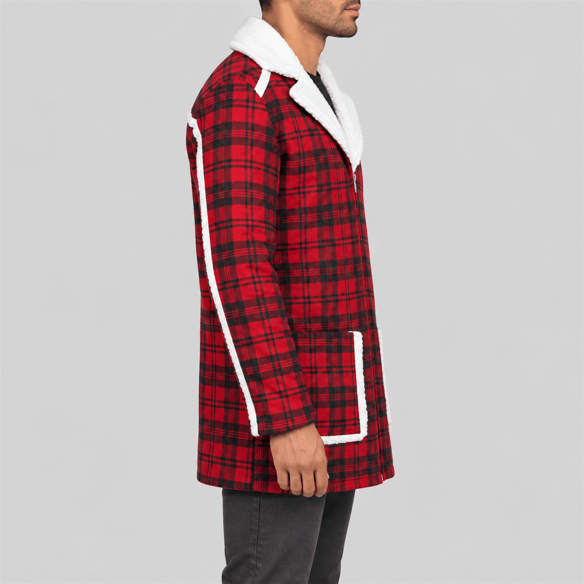 Men's Deadpool Halloween Red Plaid White-Trim Coat
