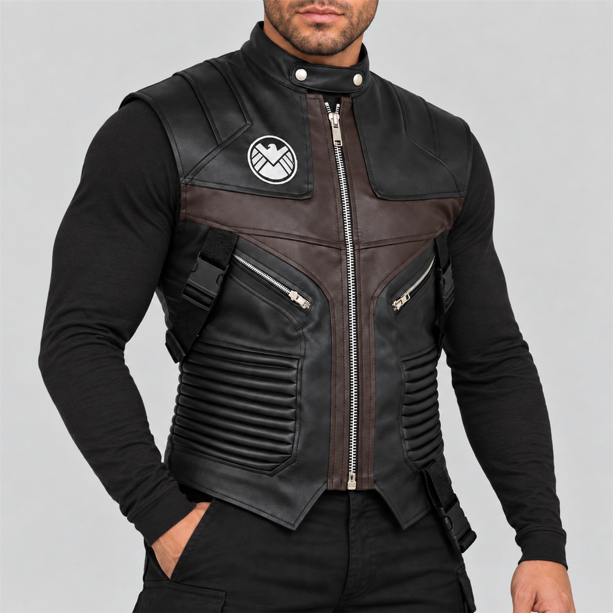 Men's Hawkeye Inspired Halloween Black and Brown Tactical Vest