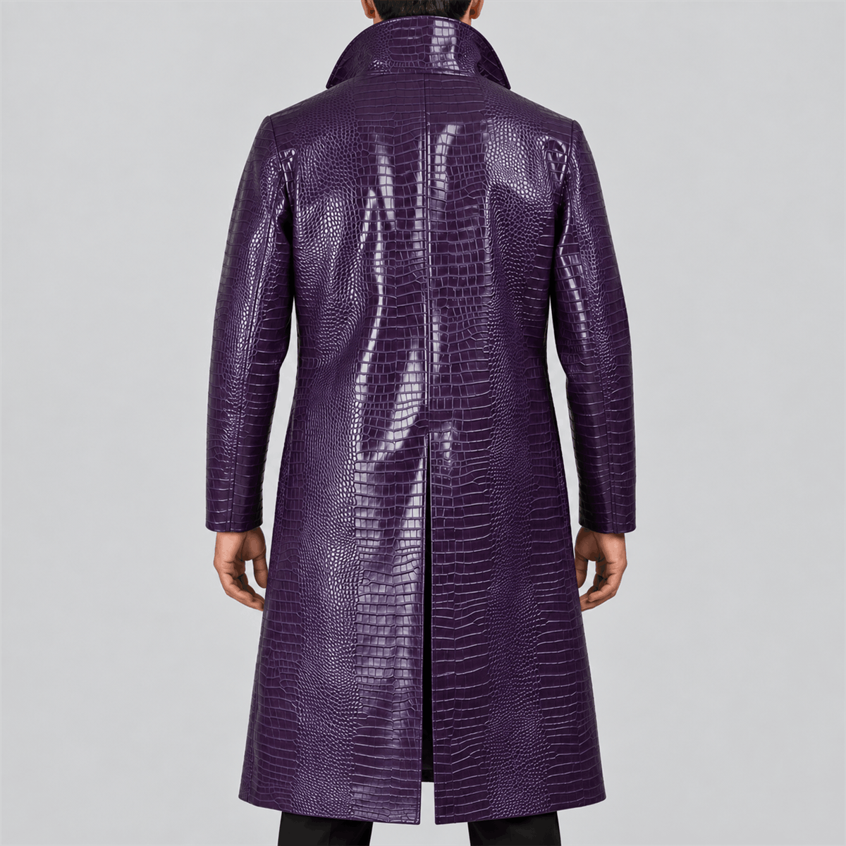 Men's Joker Halloween Purple Crocodile-Pattern Long Coat