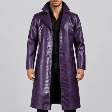 Men's Joker Halloween Purple Crocodile-Pattern Long Coat