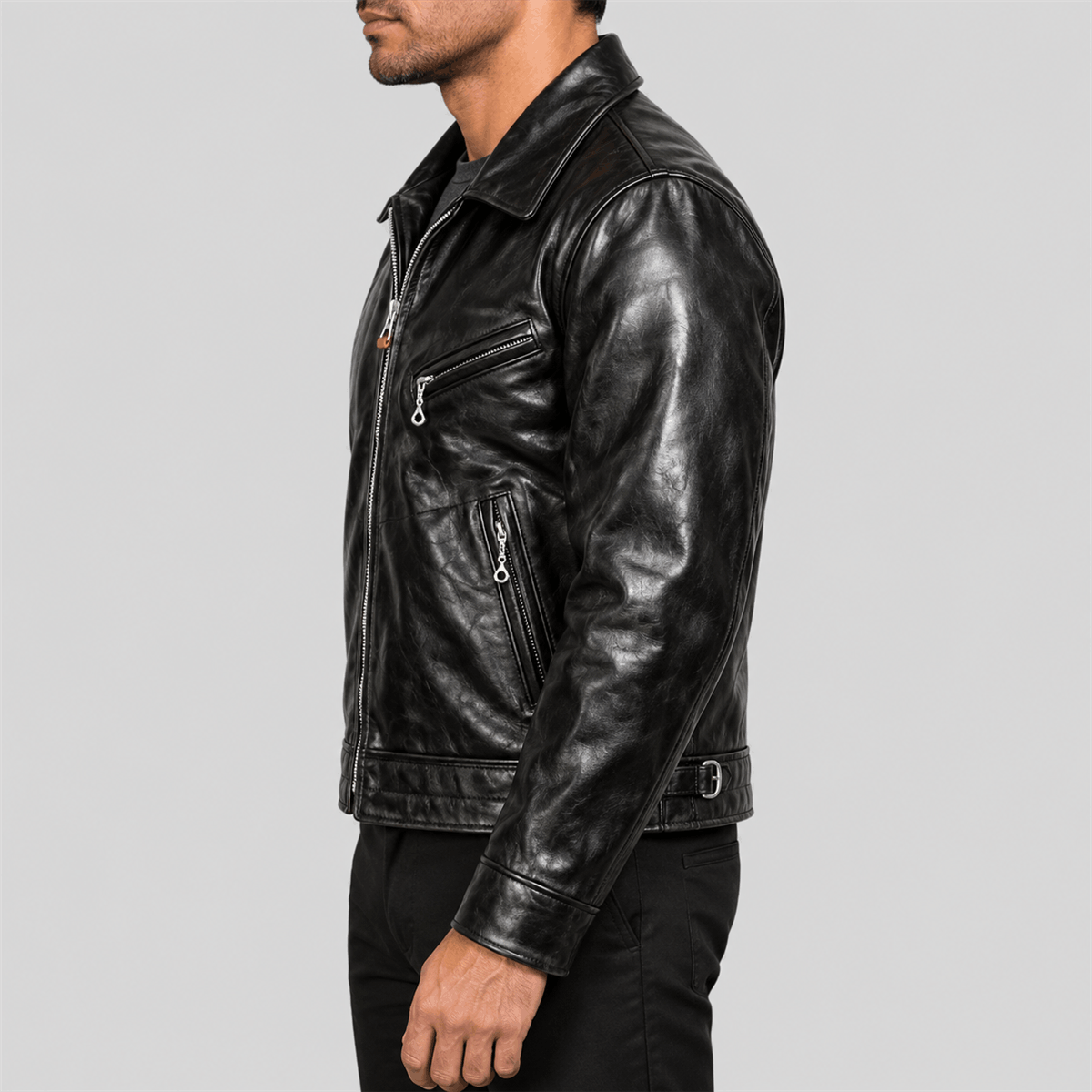 Men's Mulholland Black Tea-Core Cowhide Leather Motorcycle Jacket