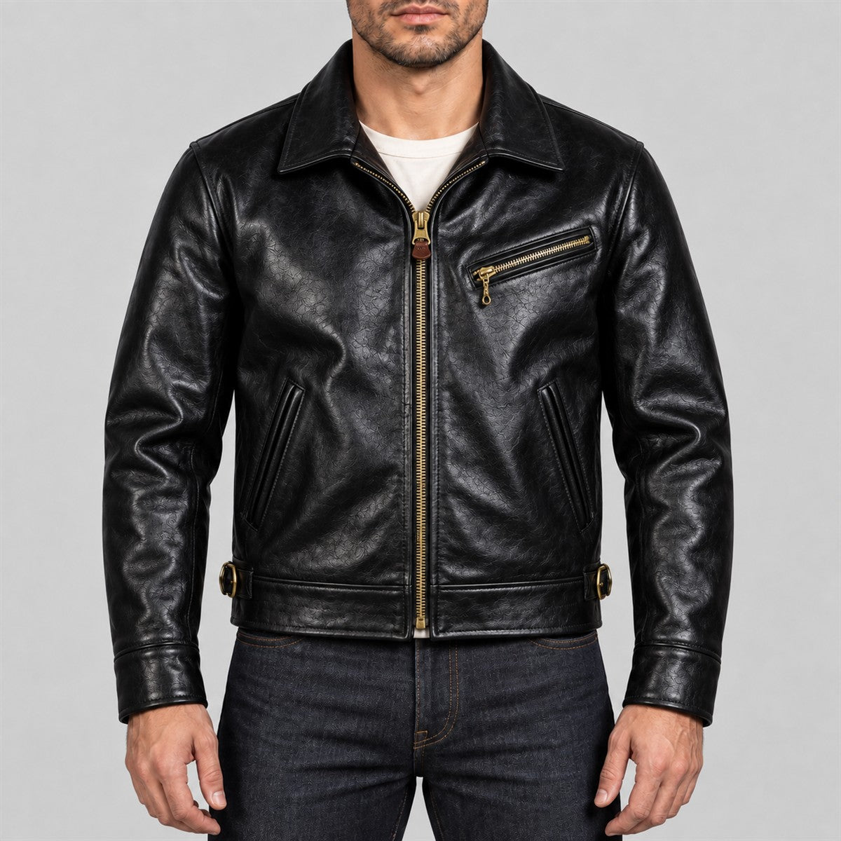 Men's California 1940s Black Cowhide Leather Sports Jacket - front view