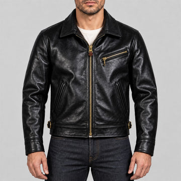 Men's California 1940s Black Cowhide Leather Sports Jacket - front view