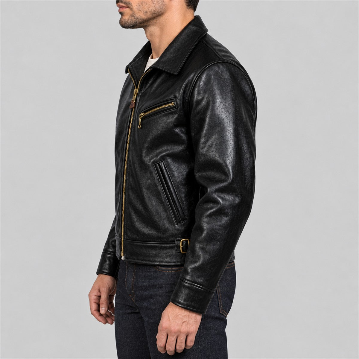 Men's California 1940s Black Cowhide Leather Sports Jacket - left view