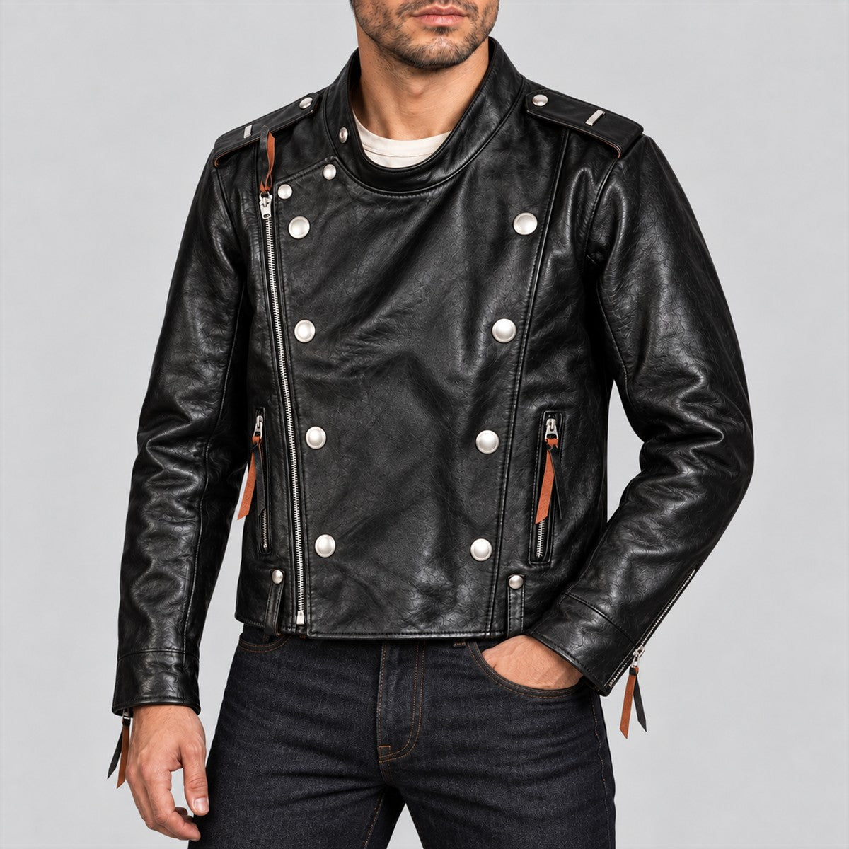 Men's J-31 Black Cowhide Leather Motorcycle Jacket - alternate view