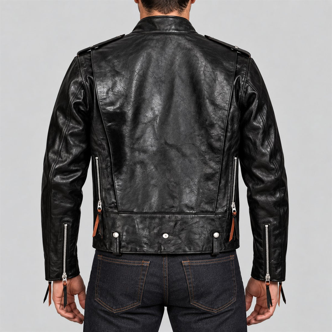 Men's J-31 Black Cowhide Leather Motorcycle Jacket - front view