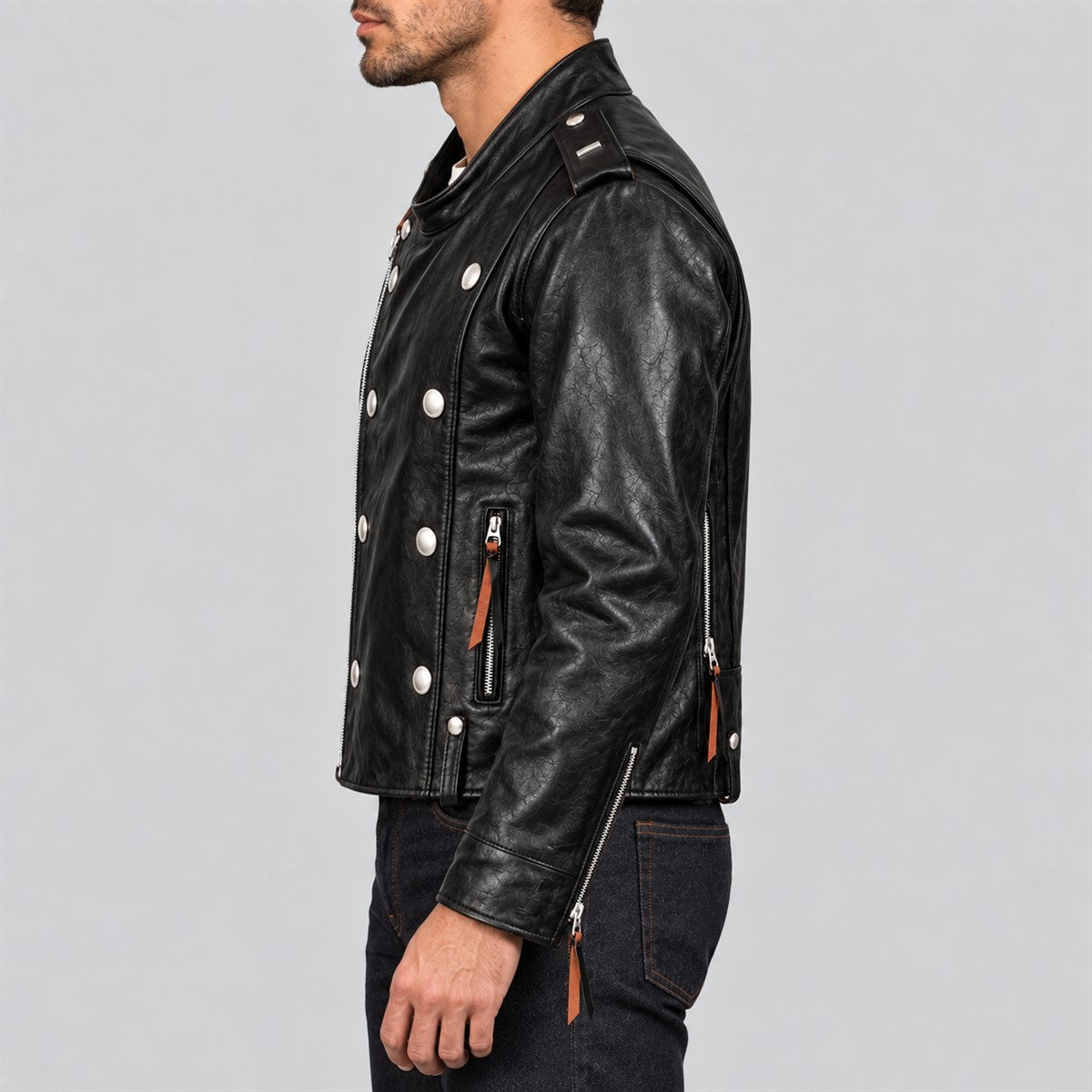 Men's J-31 Black Cowhide Leather Motorcycle Jacket - left view