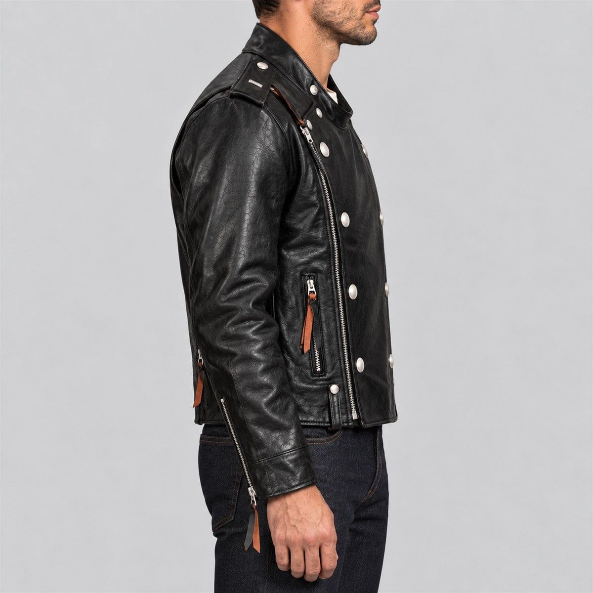 Men's J-31 Black Cowhide Leather Motorcycle Jacket - right view