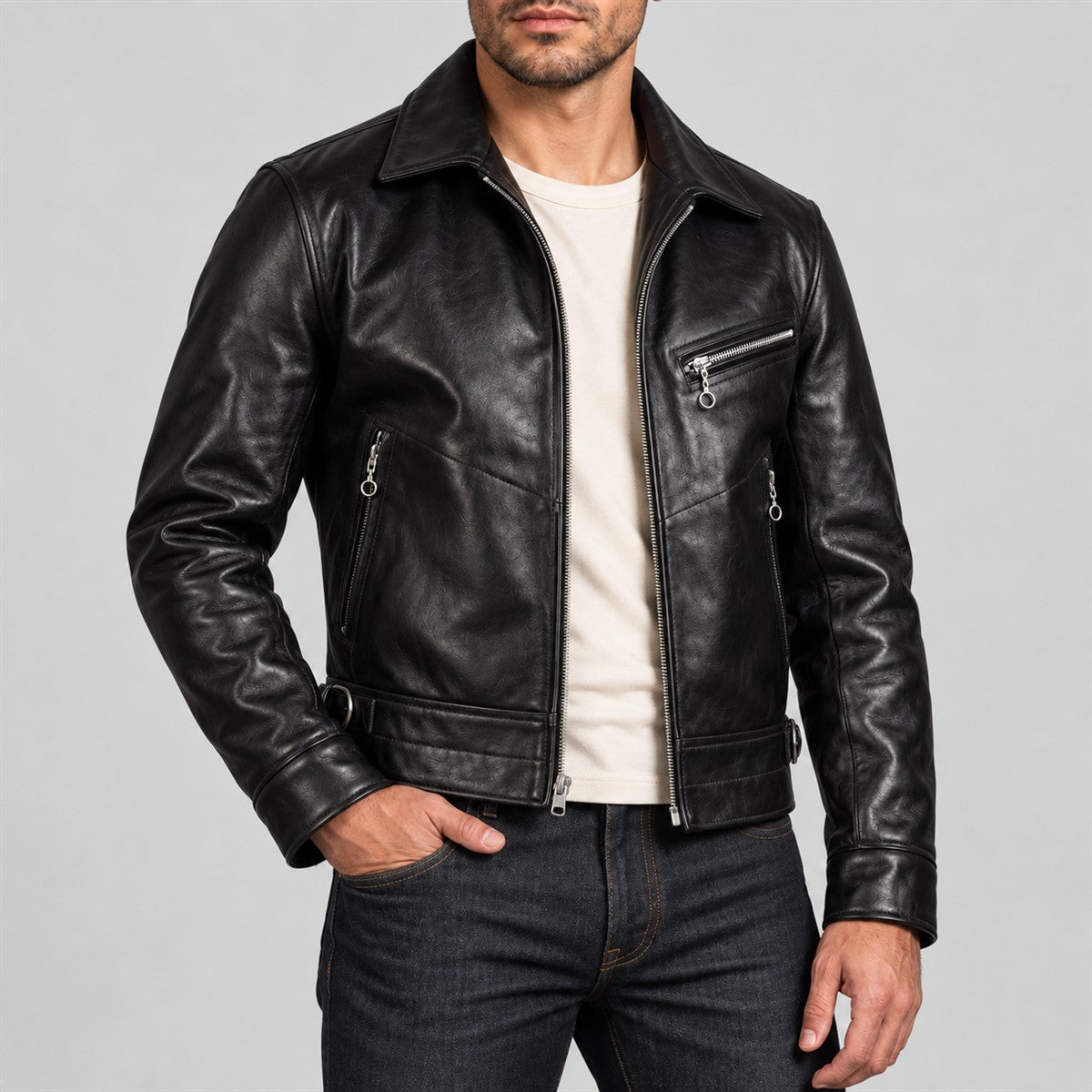 Men's Motorist Black Cowhide Leather Sports Jacket - alternate view