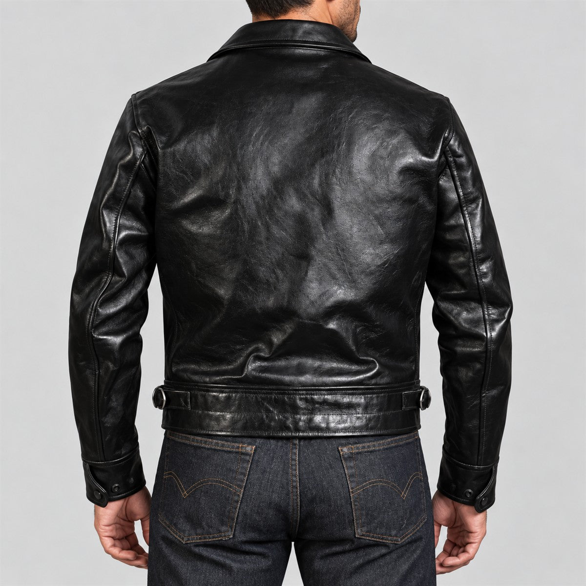 Men's Motorist Black Cowhide Leather Sports Jacket - back view