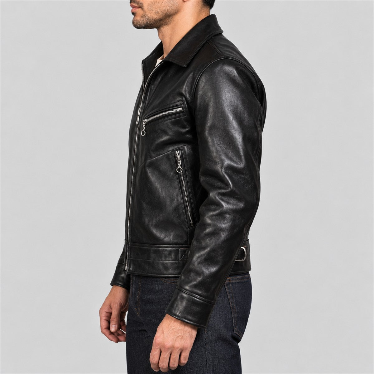 Men's Motorist Black Cowhide Leather Sports Jacket - left view