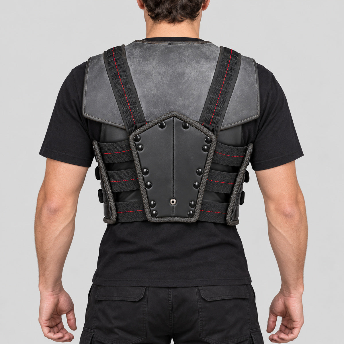 Men's Wesley Snipes Blade Halloween black tactical leather vest back view