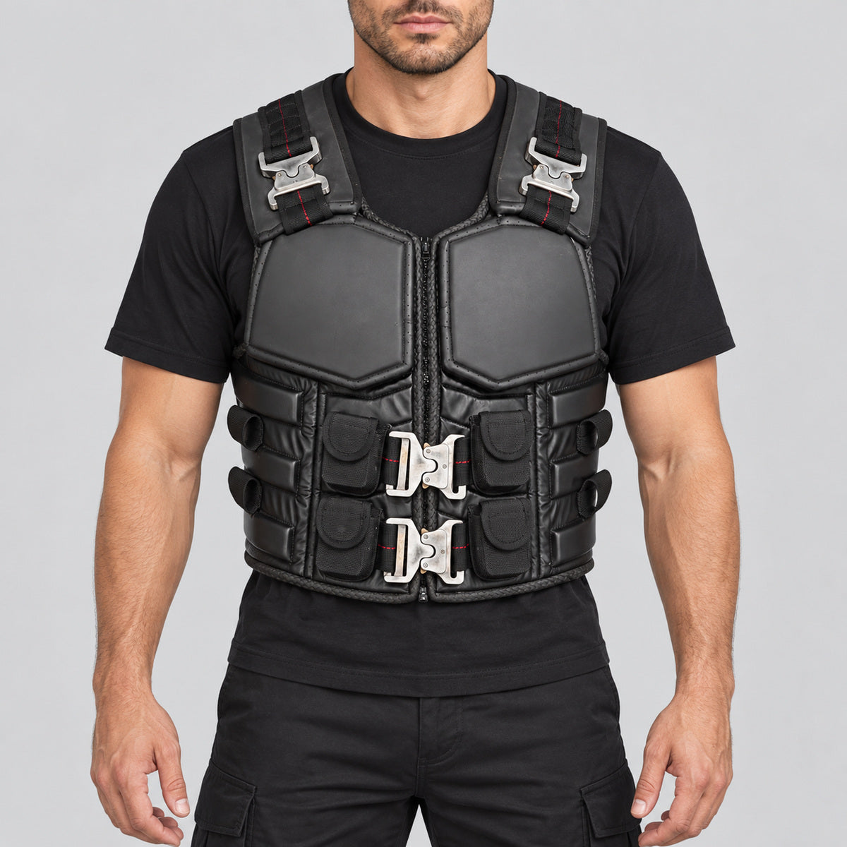Men's Wesley Snipes Blade Halloween black tactical leather vest front view