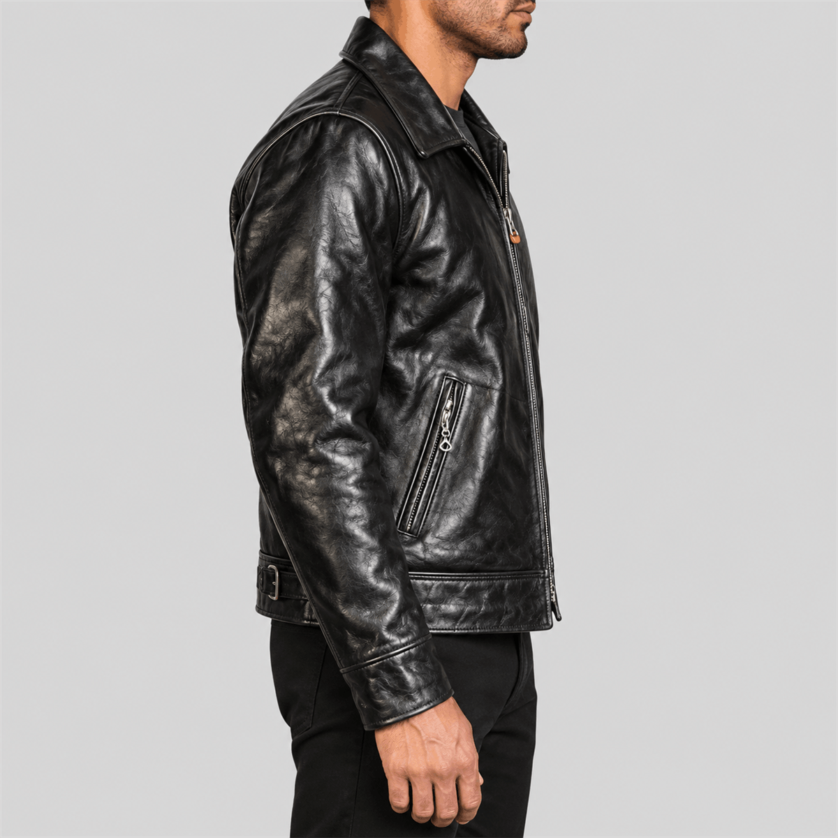 Men's Mulholland Black Tea-Core Cowhide Leather Motorcycle Jacket