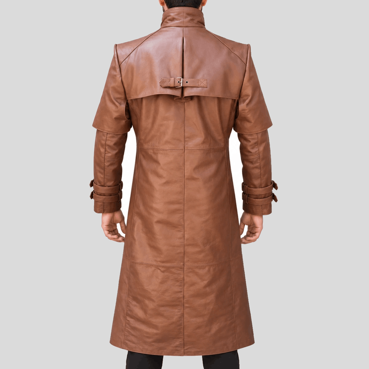 Men's Steampunk Brown Buckle Leather Long Coat