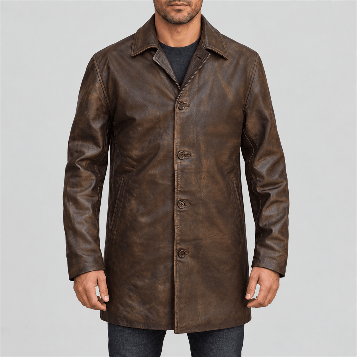 Men's Supernatural Distressed Brown Leather Coat