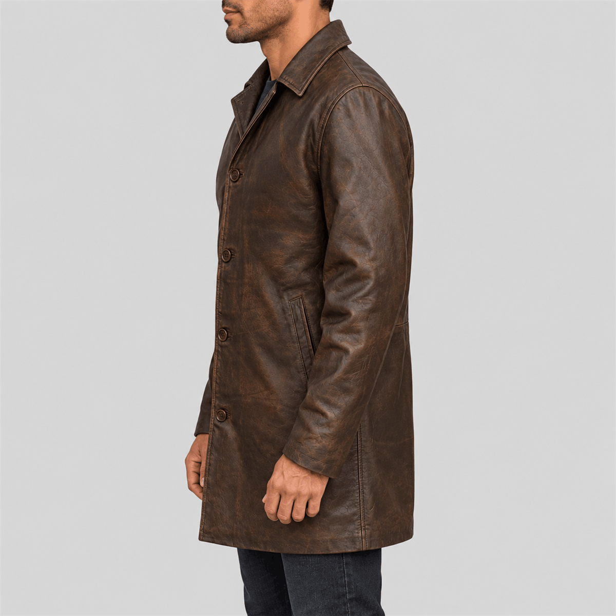 Men's Supernatural Distressed Brown Leather Coat