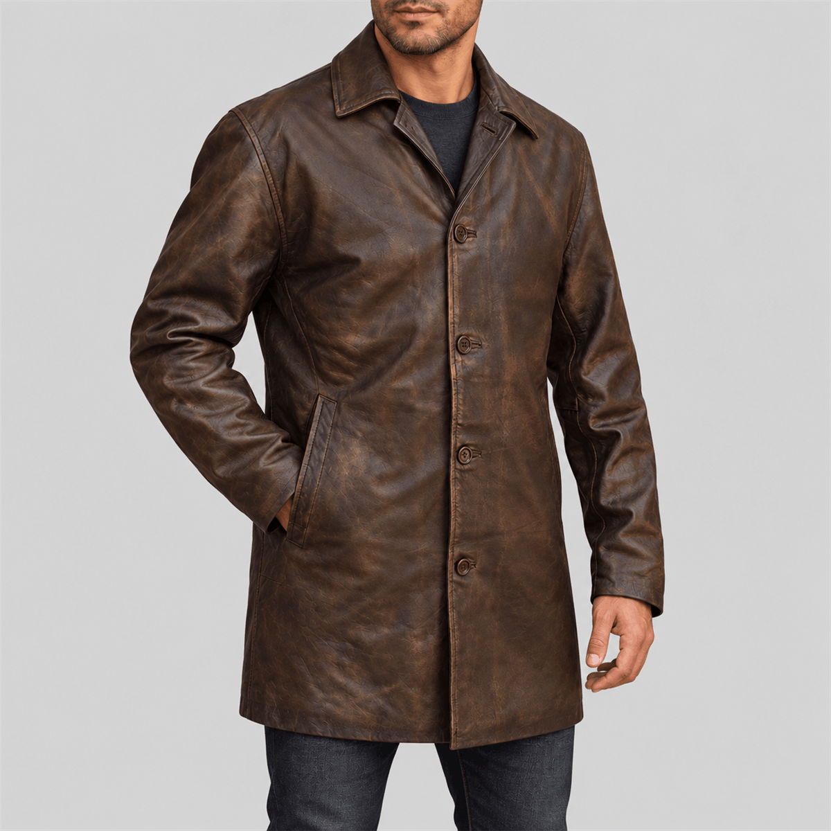 Men's Supernatural Distressed Brown Leather Coat