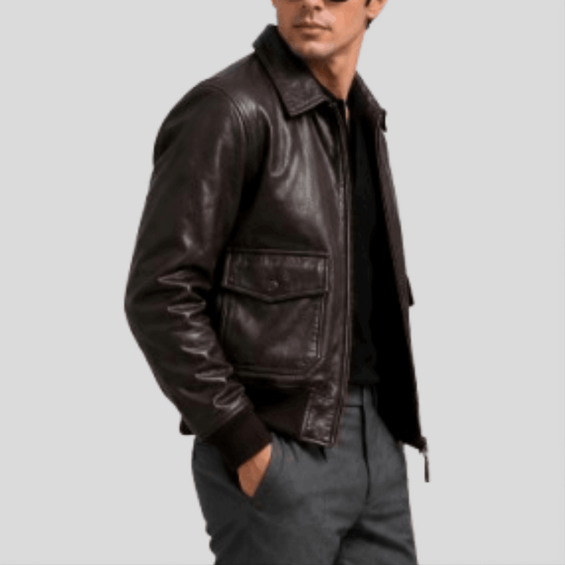 Men's Vintage Aviator Sheepskin Leather Flight Bomber Jacket - Brown