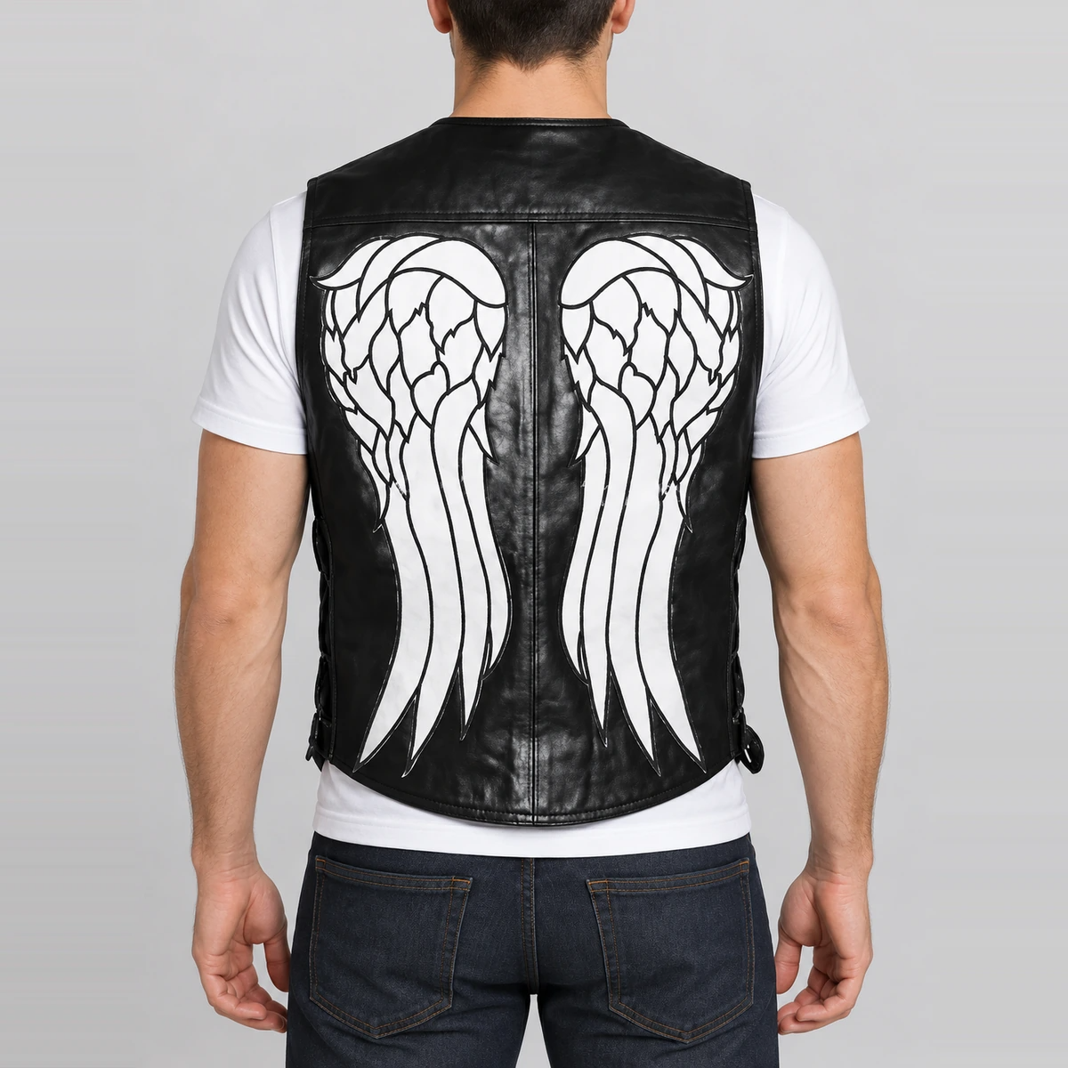 Men's Walking Dead Halloween Black Angel Wings Leather Vest