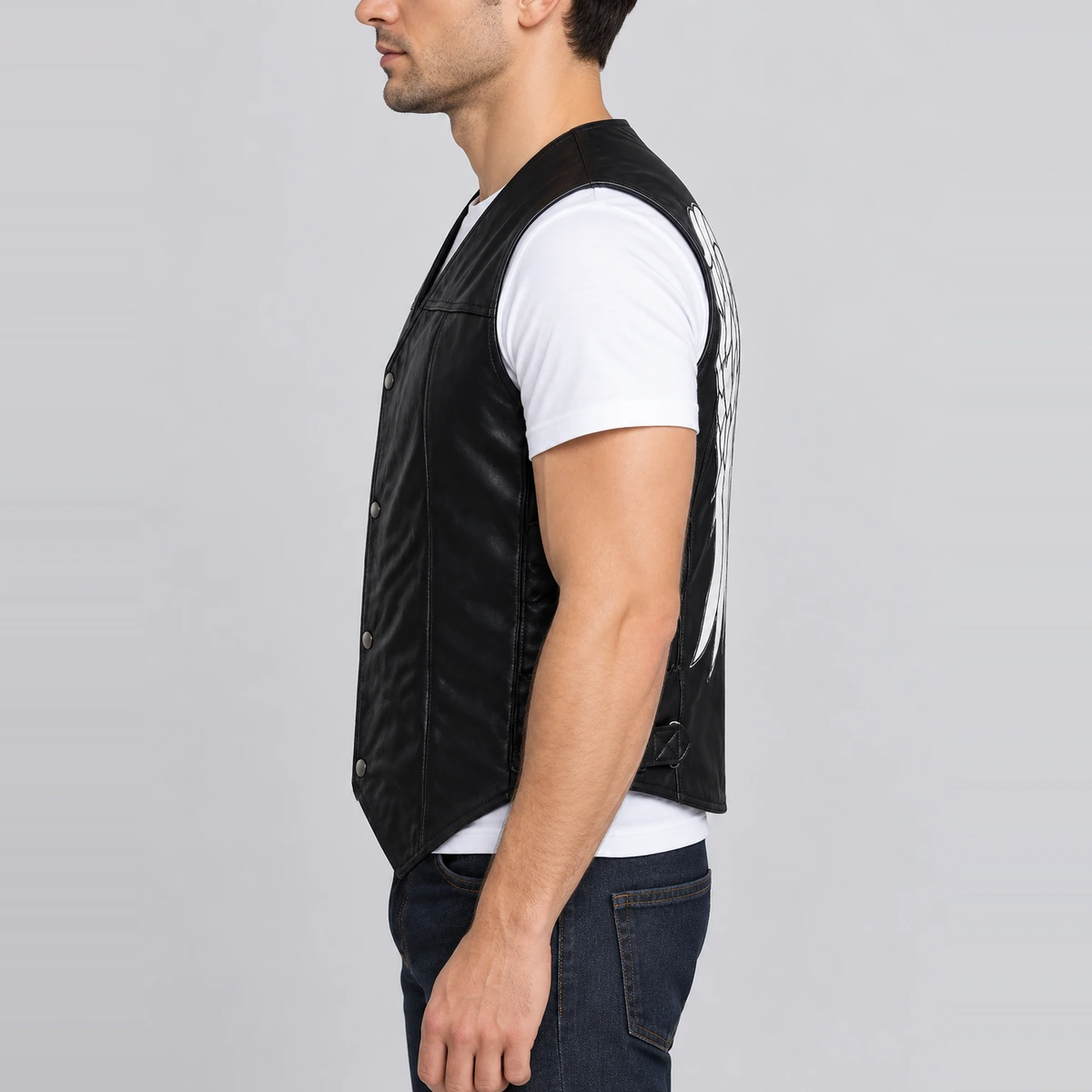 Men's Walking Dead Halloween Black Angel Wings Leather Vest