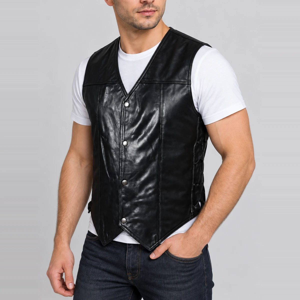Men's Walking Dead Halloween Black Angel Wings Leather Vest