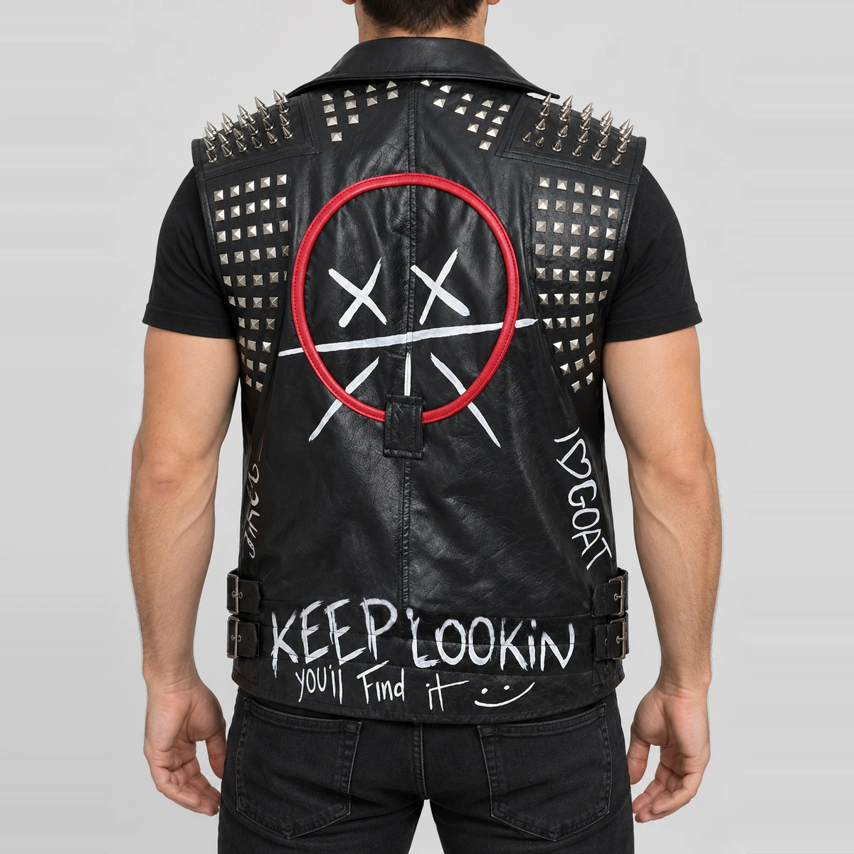 Men's Watch Dog Legion Halloween Black Studded Leather Vest