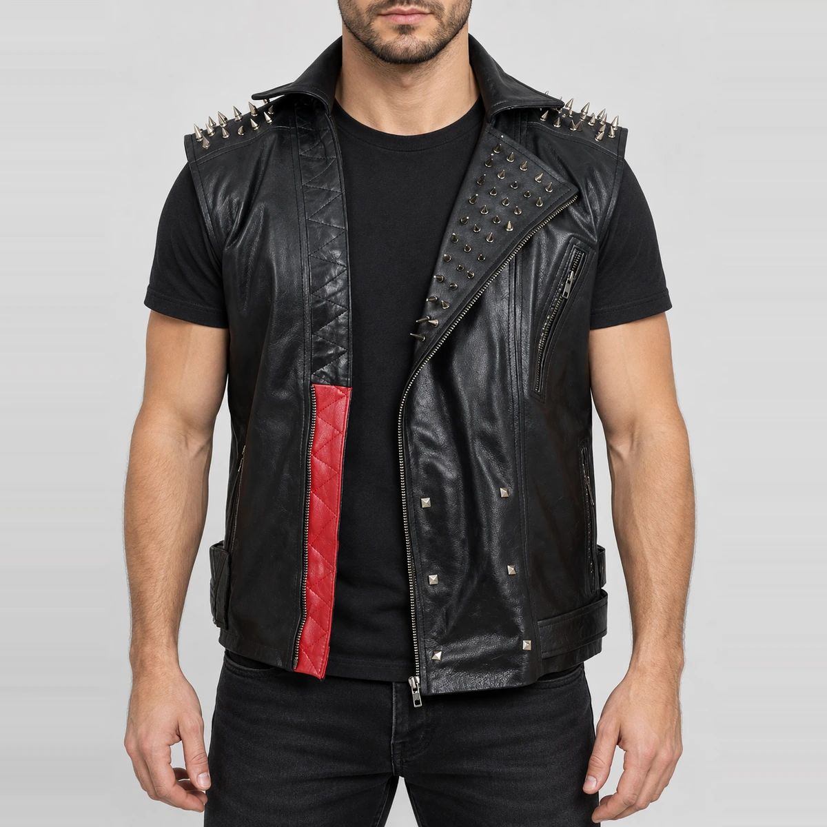 Men's Watch Dog Legion Halloween Black Studded Leather Vest