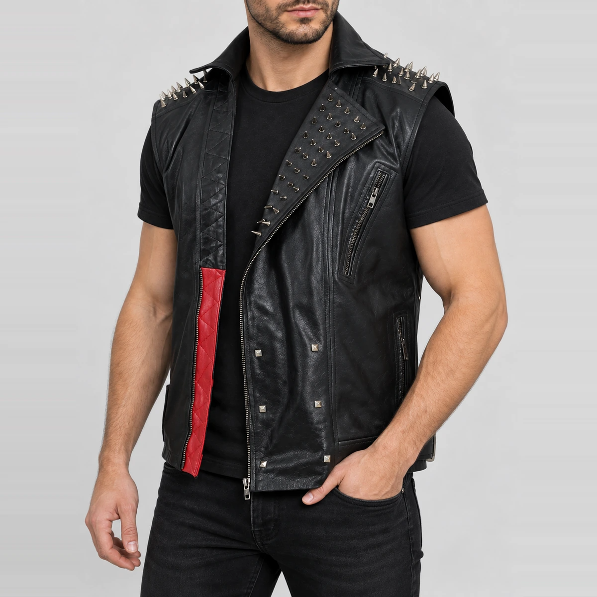 Men's Watch Dog Legion Halloween Black Studded Leather Vest