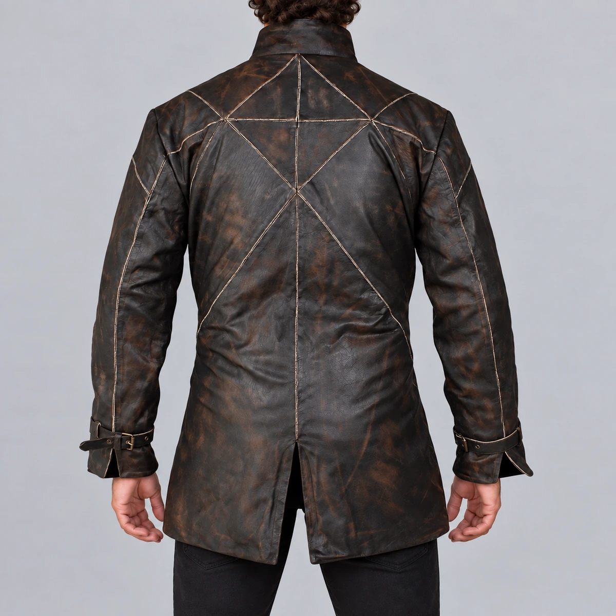 Men's Watch Dog Distressed Dark Brown Leather Coat