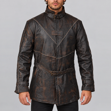 Men's Watch Dog Distressed Dark Brown Leather Coat