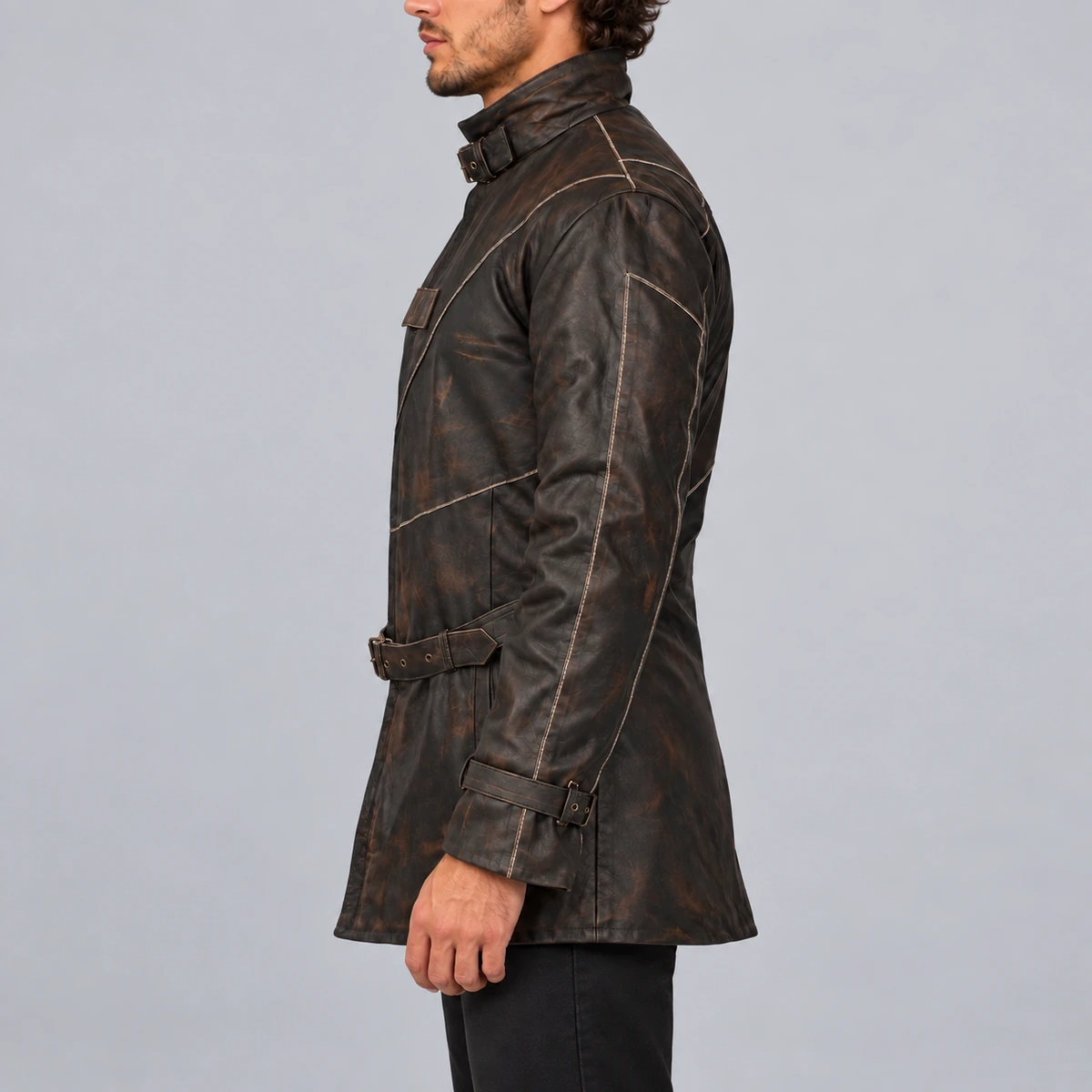 Men's Watch Dog Distressed Dark Brown Leather Coat