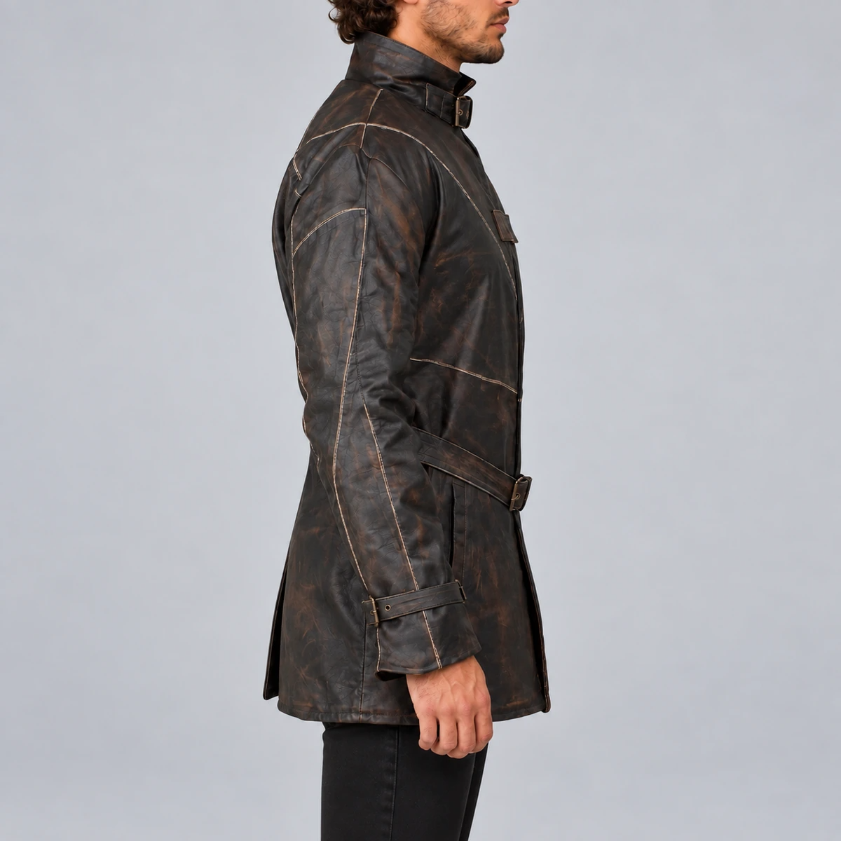 Men's Watch Dog Distressed Dark Brown Leather Coat